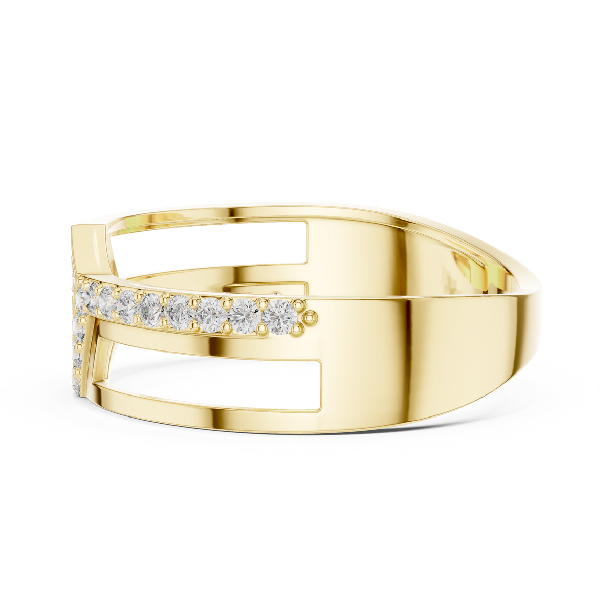 Crossover Pavé Panel Moissanite Band in yellow 925 sterling silver, view 3