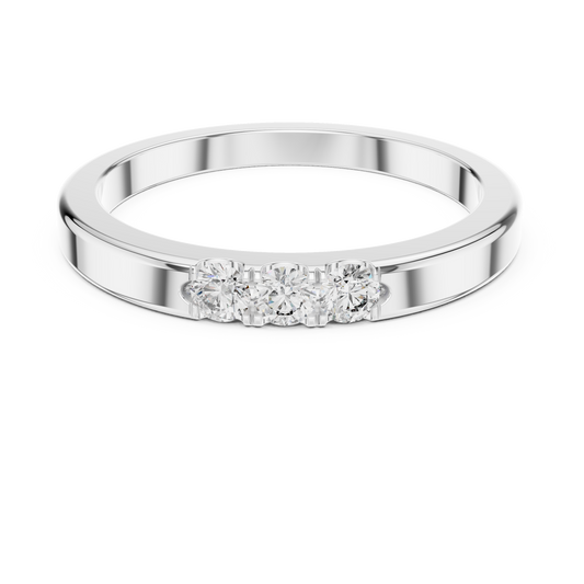 Three Stone Flat Moissanite Band in white 925 sterling silver, view 4