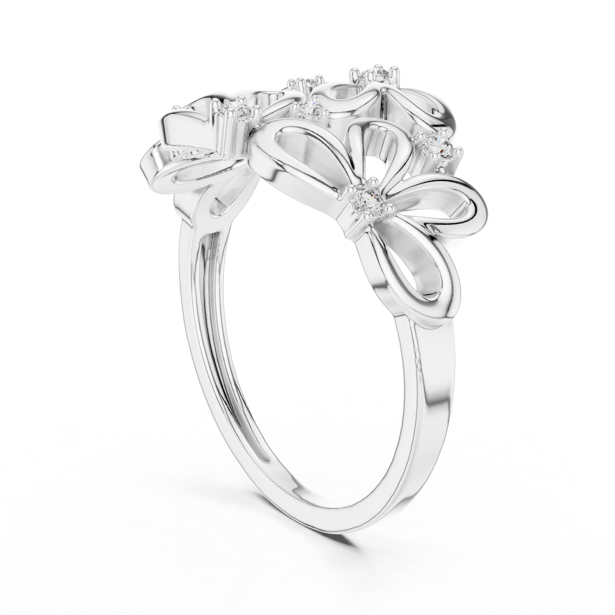 Open Flower Cluster Moissanite Ring in white 925 sterling silver, view 1