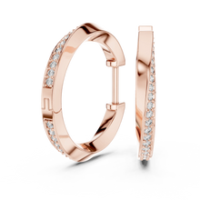 Moissanite twisted pave hoop earrings in rose 925 sterling silver, bold, view 1