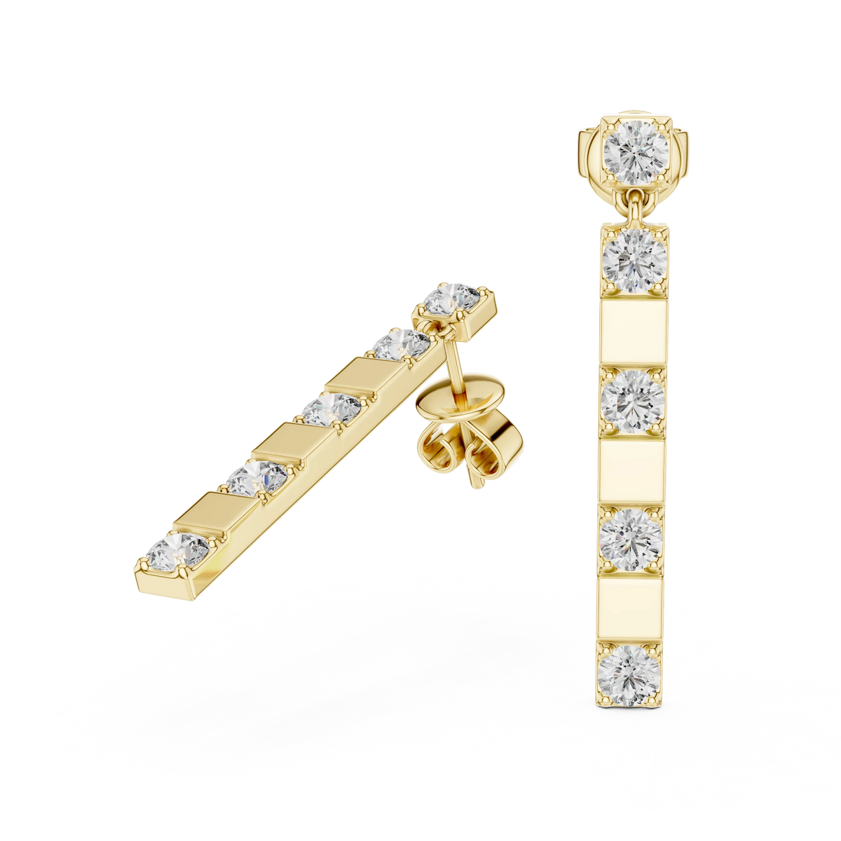 Moissanite bar drop earrings in yellow 925 sterling silver, view 1