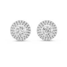 Round moissanite double halo stud earrings in white 925 sterling silver, view 4
