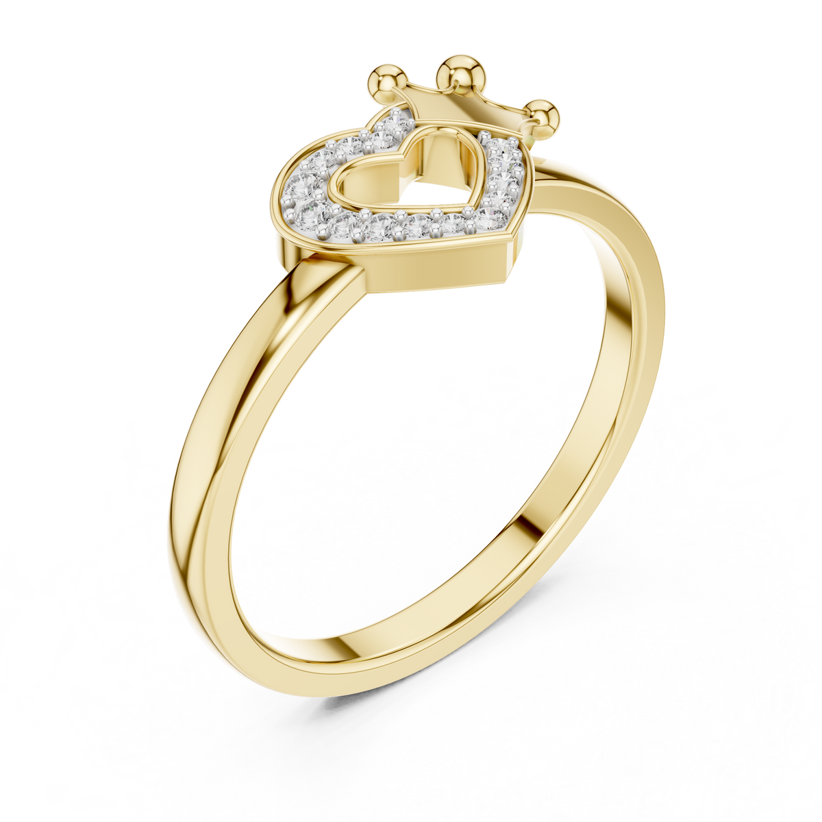Crowned Heart Pavé Moissanite Ring in yellow 925 sterling silver, view 2