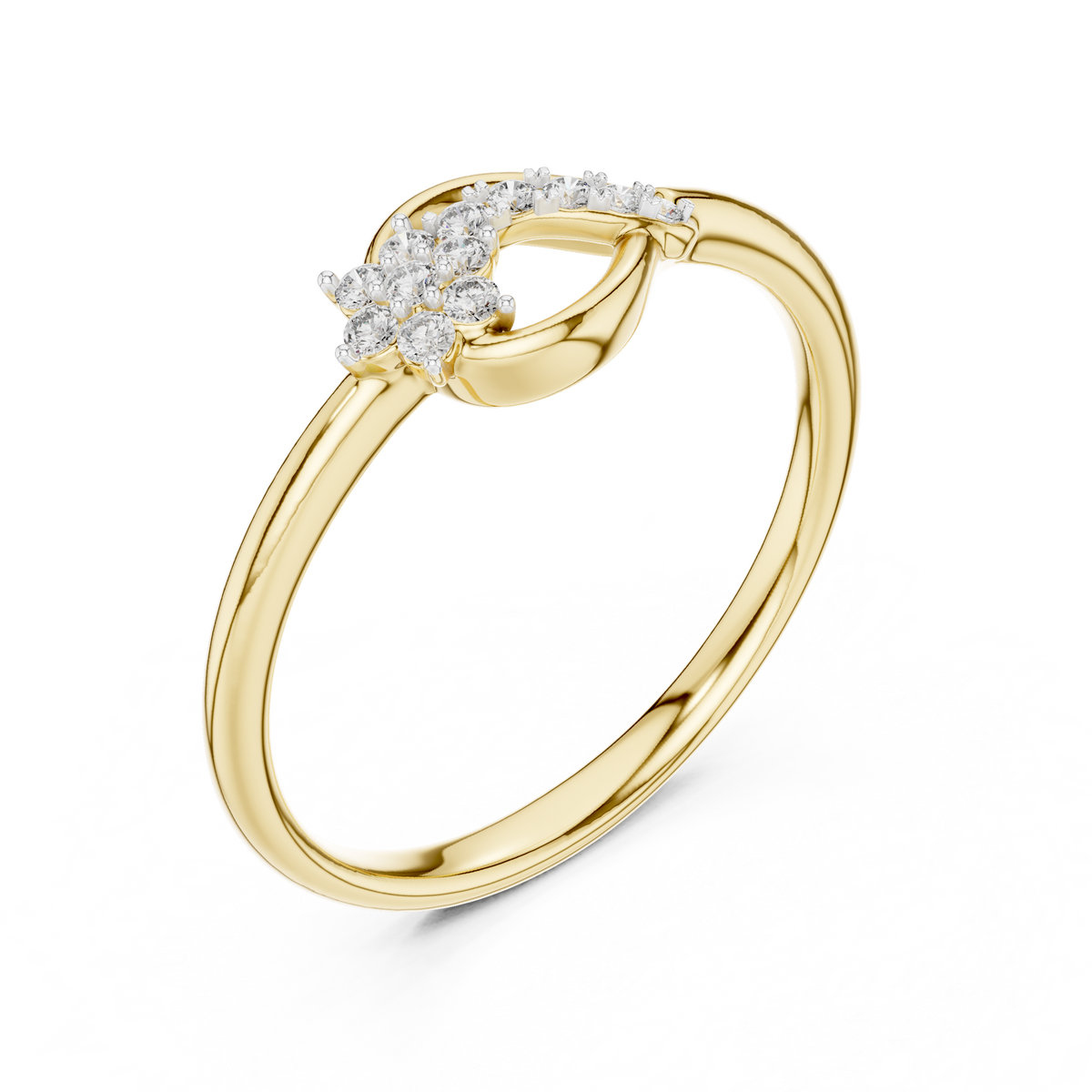 Flower Cluster Teardrop Bypass Moissanite Ring in yellow 925 sterling silver, view 2