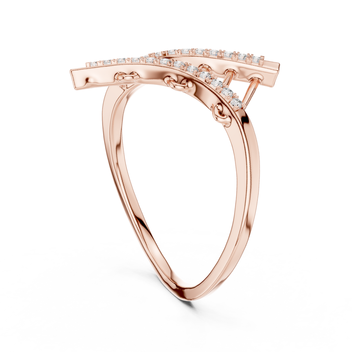Ladder Crossover Moissanite Ring in rose 925 sterling silver, view 1