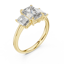 Emerald Cut Three Stone Moissanite Ring in yellow 925 sterling silver, view 2
