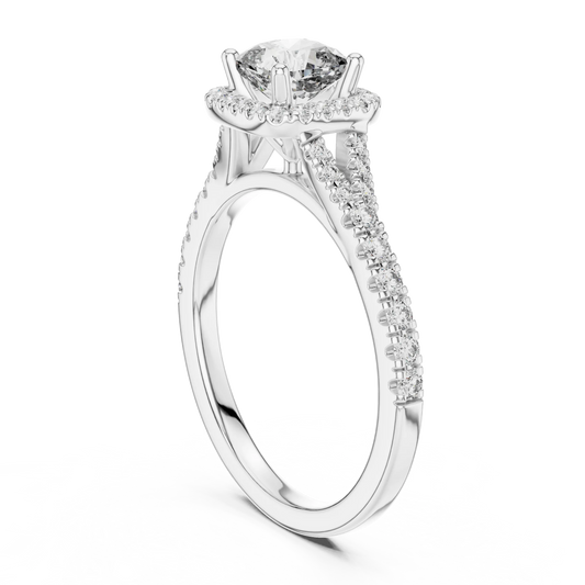 Cushion Halo Moissanite Engagement Ring in white 925 sterling silver, view 1