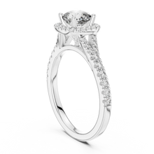 Cushion Halo Moissanite Engagement Ring in white 925 sterling silver, view 1