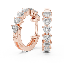 Heart moissanite huggie hoop earrings in rose 925 sterling silver, view 1