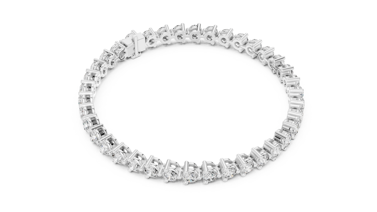 Three Prong Round Moissanite Tennis Bracelet in white 925 sterling silver, view 3