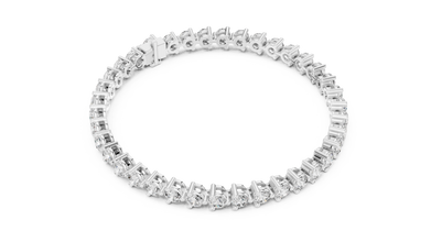 Three Prong Round Moissanite Tennis Bracelet in white 925 sterling silver, view 3