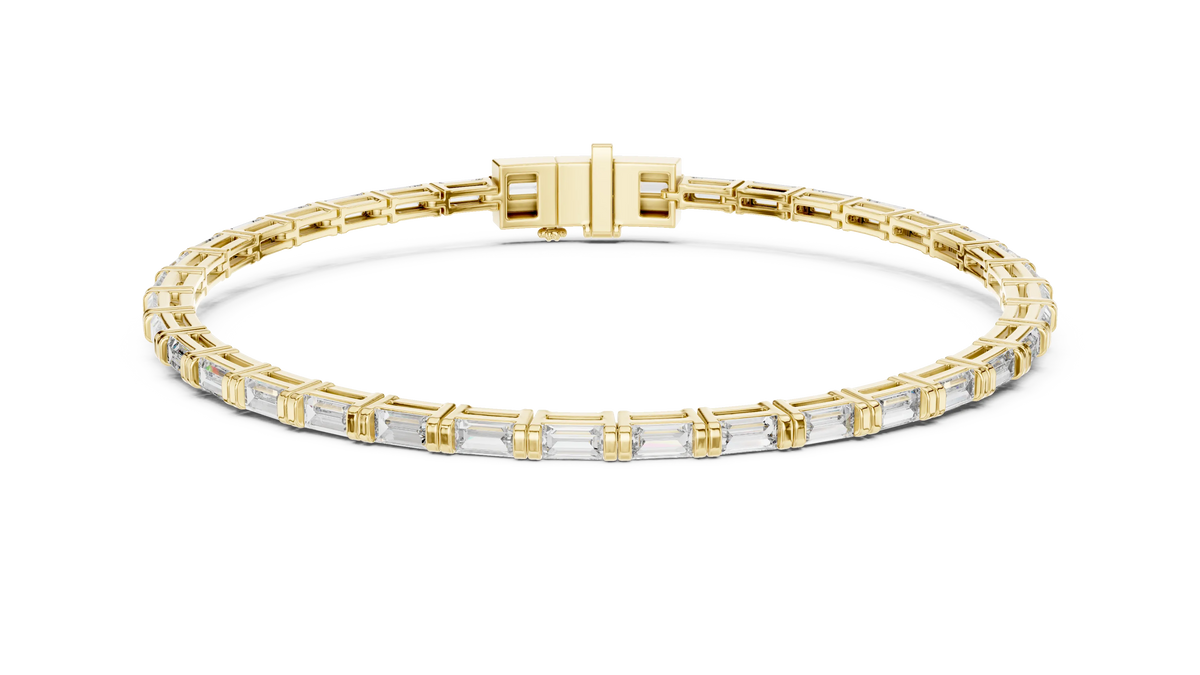 Baguette Moissanite Link Bracelet in yellow 925 sterling silver, view 1