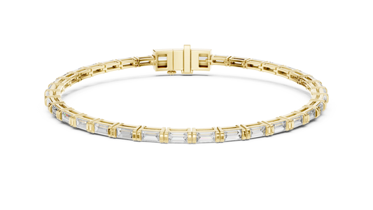 Baguette Moissanite Link Bracelet in yellow 925 sterling silver, view 1