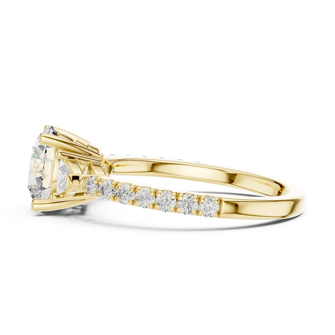 Round Moissanite Ring with Trillion Sides and Pavé Band in yellow 925 sterling silver, view 3