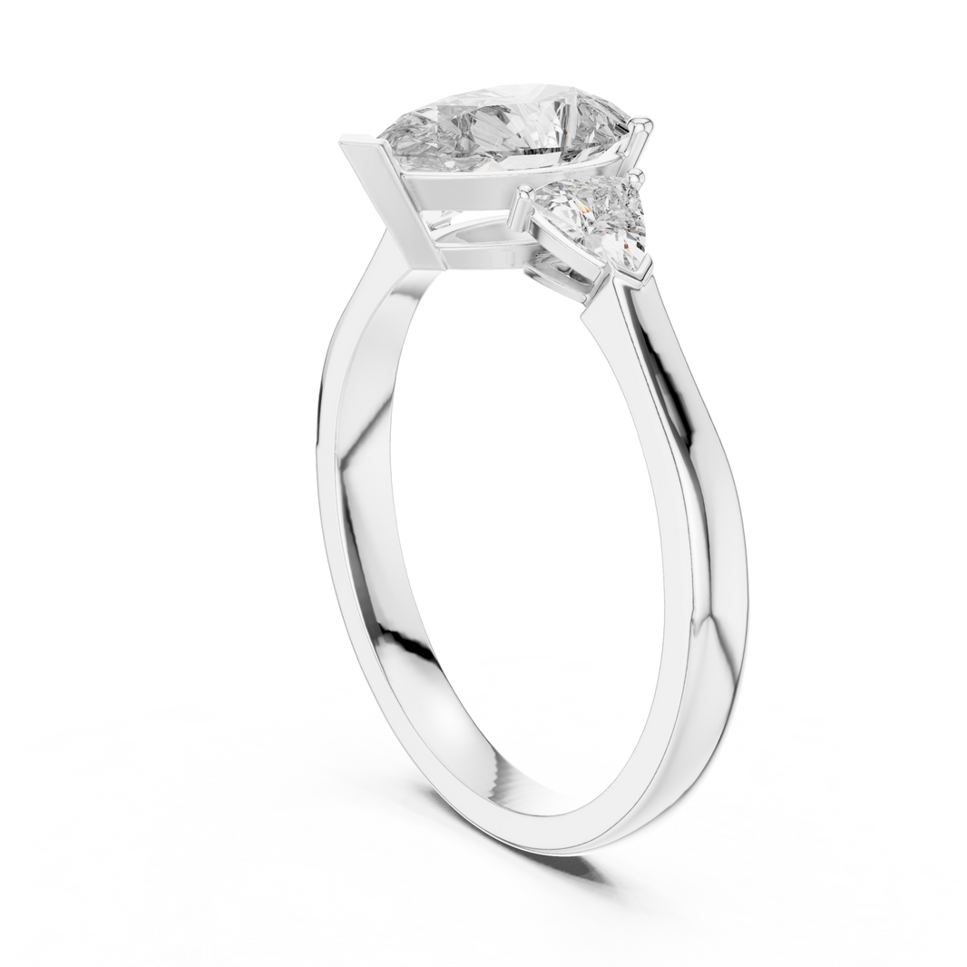Pear and Trillion Three Stone Moissanite Ring in white 925 sterling silver, view 1