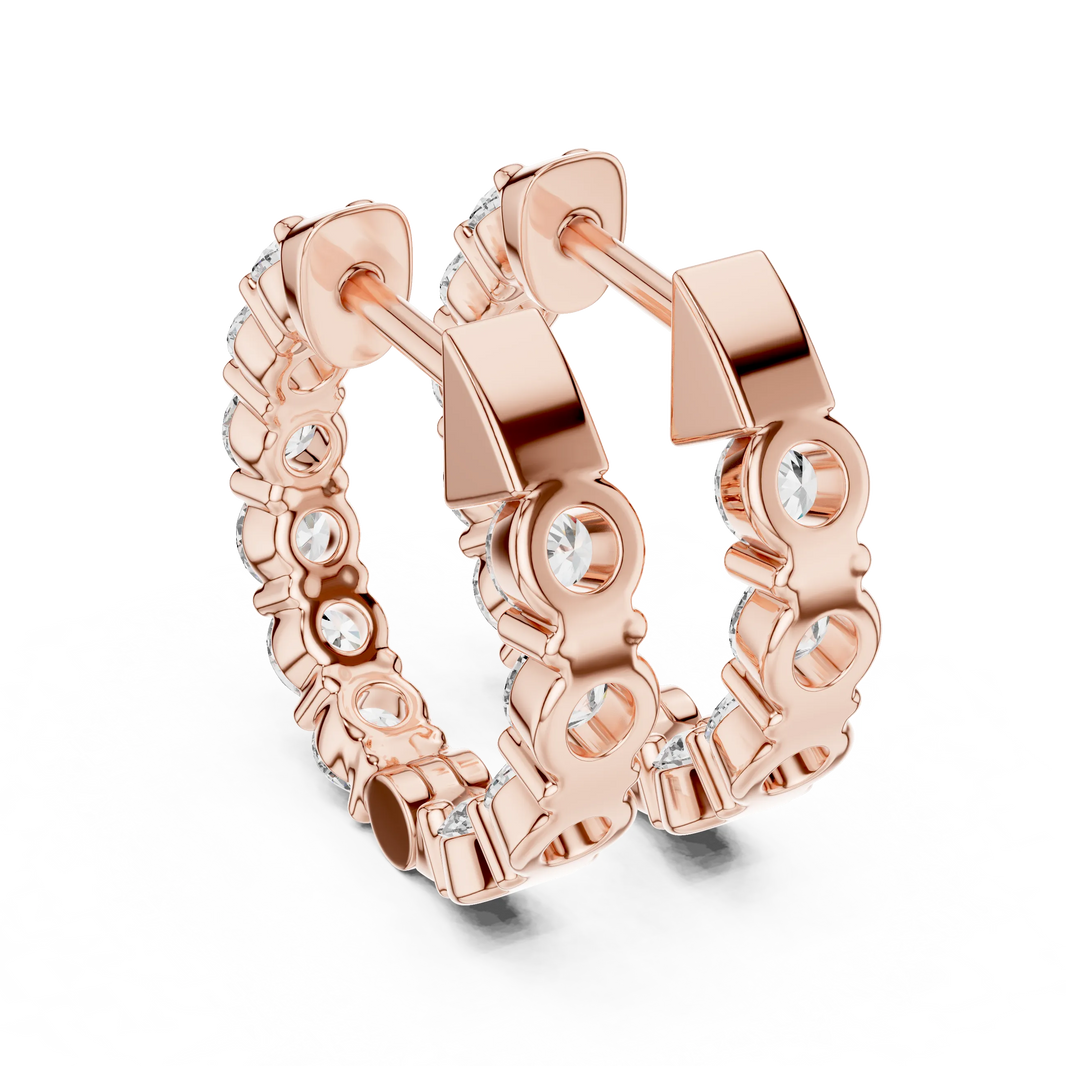 Moissanite inside out hoop earrings in rose 925 sterling silver, view 3