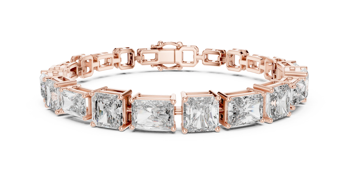 Radiant and Asscher Station Moissanite Link Bracelet in rose 925 sterling silver, view 1