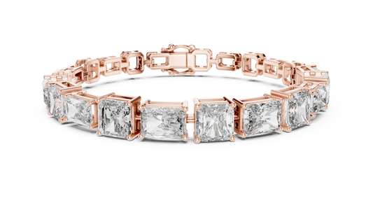 Radiant and Asscher Station Moissanite Link Bracelet in rose 925 sterling silver, view 1
