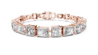 Radiant and Asscher Station Moissanite Link Bracelet in rose 925 sterling silver, view 1