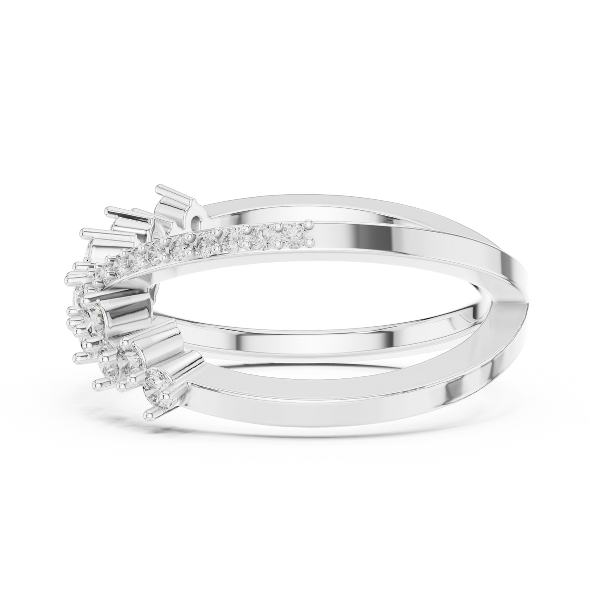 Crossover X Cluster Moissanite Ring in white 925 sterling silver, view 3