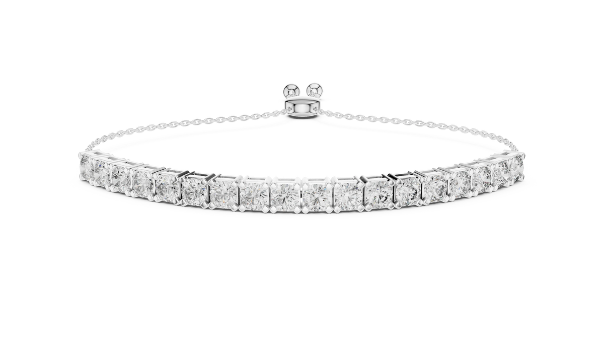 Round Moissanite Bolo Slider Bracelet in white 925 sterling silver, view 1