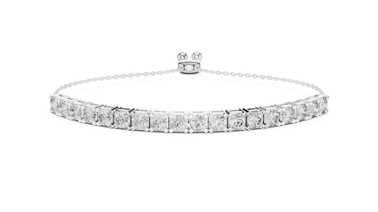 Round Moissanite Bolo Slider Bracelet in white 925 sterling silver, view 1