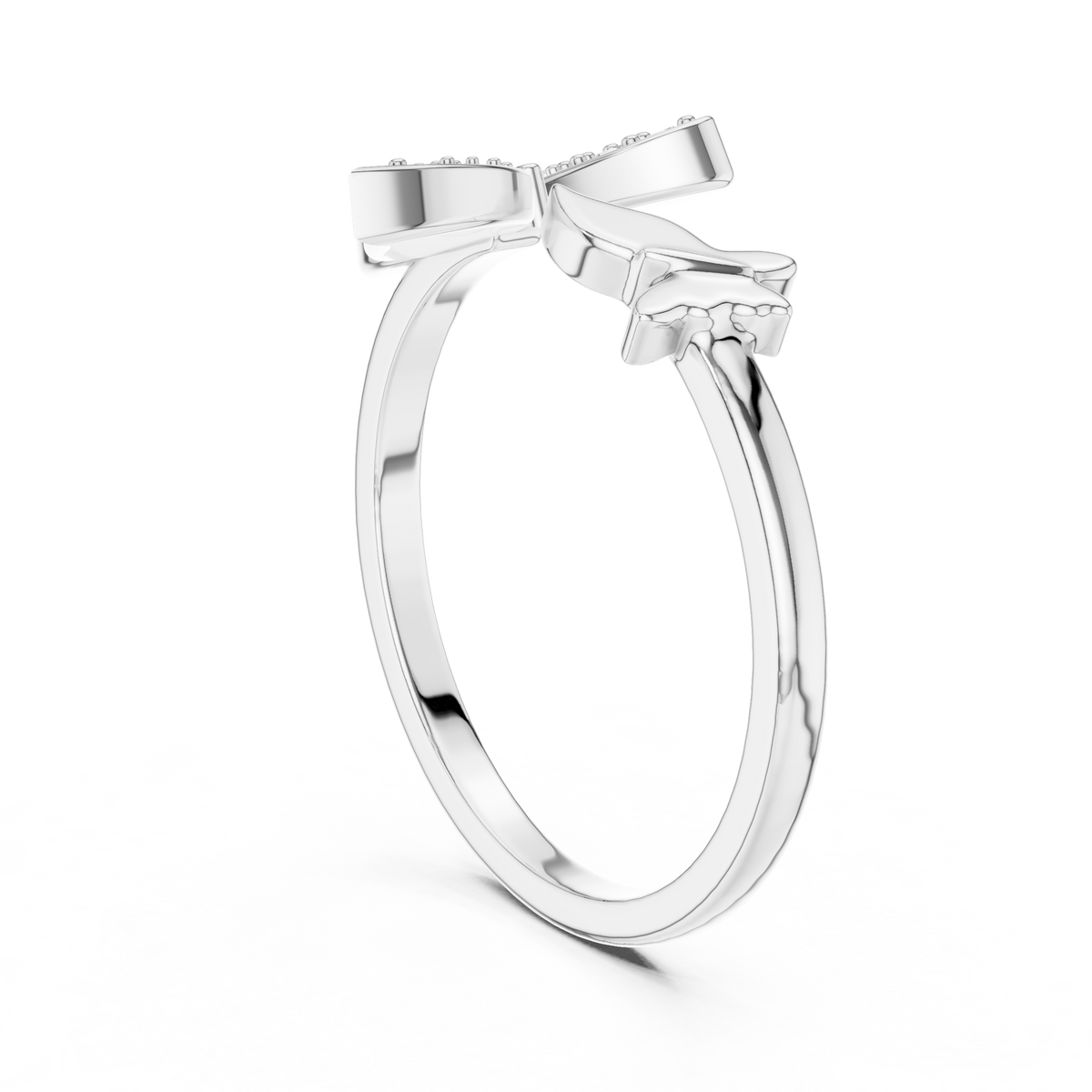 Butterfly Bypass Moissanite Open Ring in white 925 sterling silver, view 1