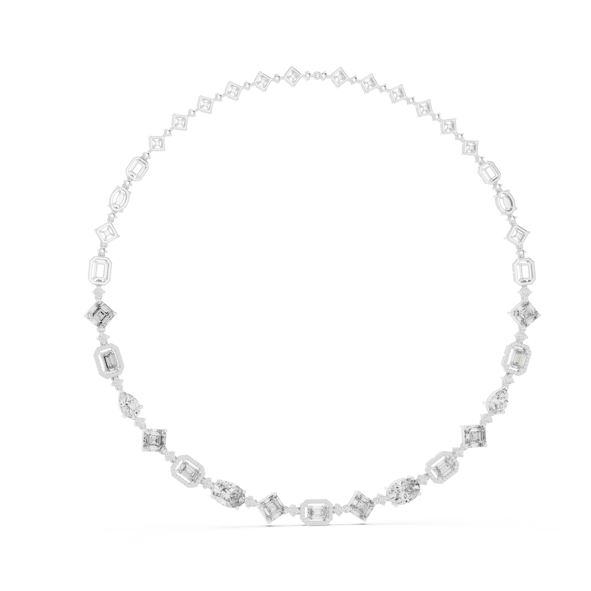 Mixed Shape Halo Station Necklace in white 925 sterling silver, view 1