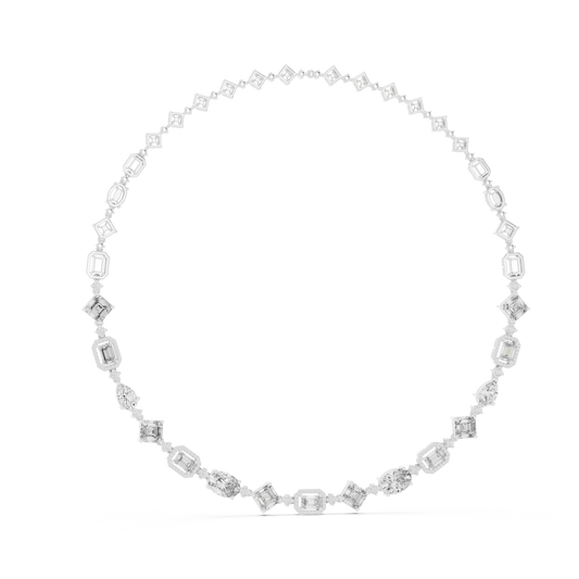 Mixed Shape Halo Station Necklace in white 925 sterling silver, view 1