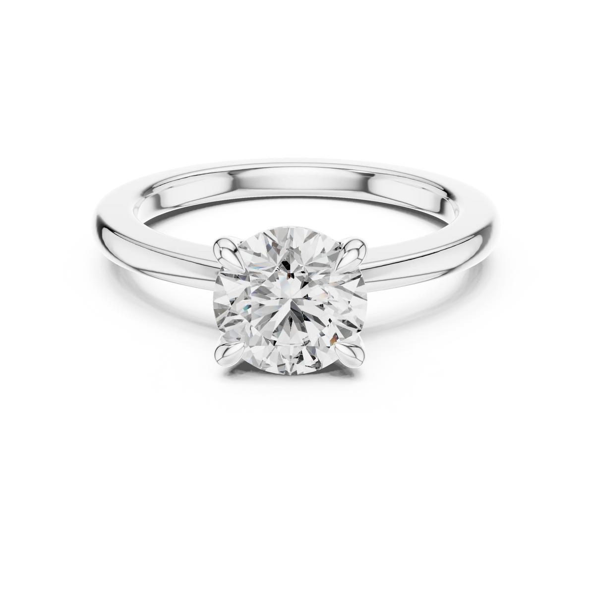 Round Solitaire Moissanite Engagement Ring in white 925 sterling silver, view 4