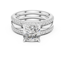Cushion Cut Solitaire Moissanite Ring with Double Pavé Band in white 925 sterling silver, view 4