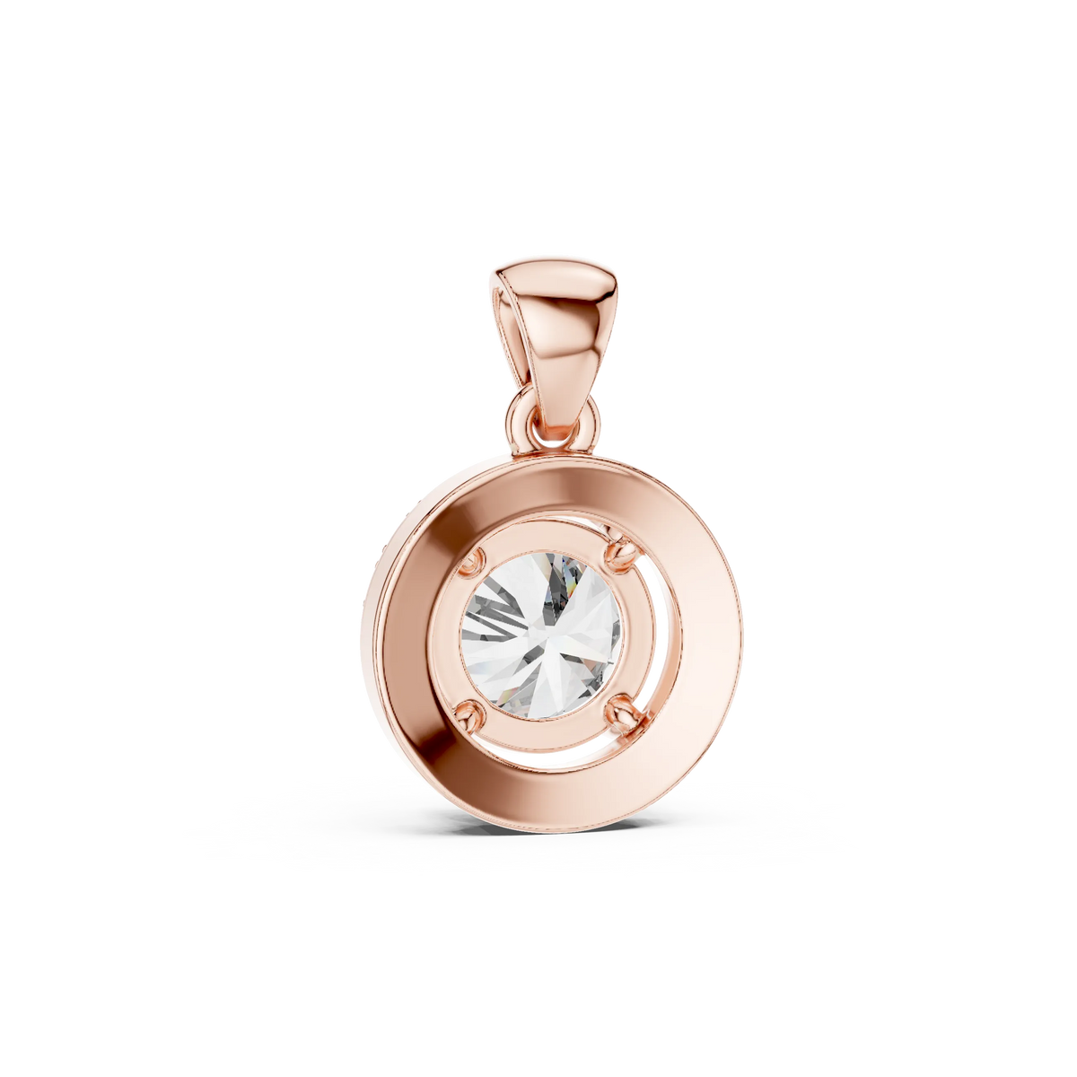Round Halo Moissanite Pendant in rose 925 sterling silver, view 4