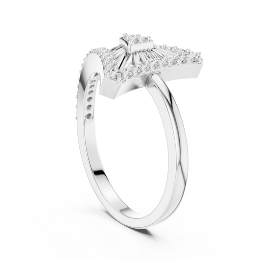 Triangle Sunburst Pavé Moissanite Ring in white 925 sterling silver, view 1