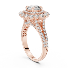 Round Cluster Halo Moissanite Engagement Ring in rose 925 sterling silver, view 1