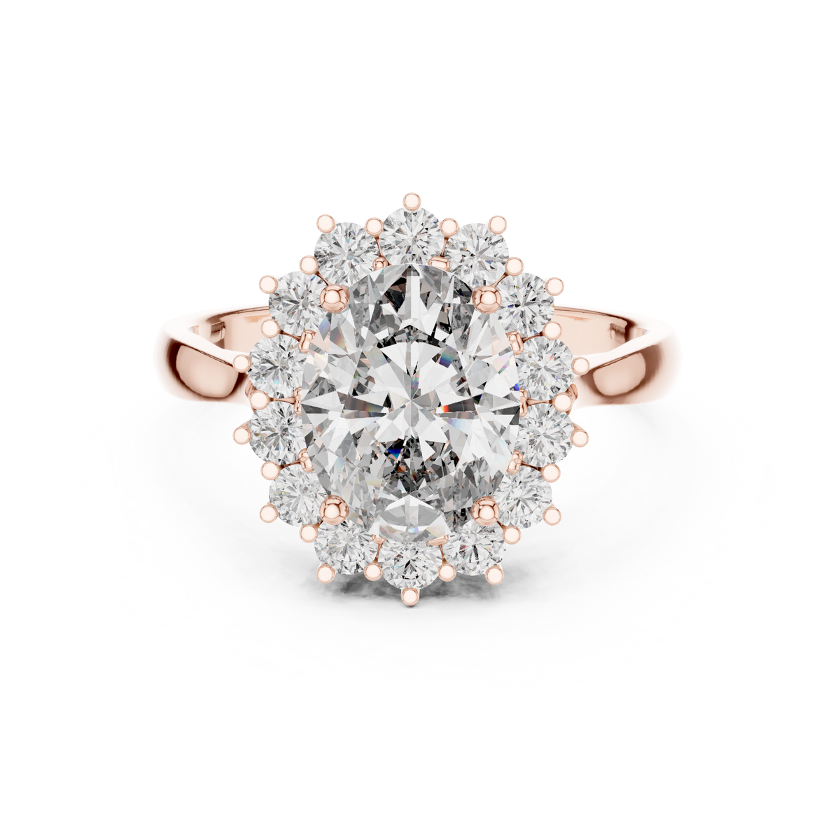 Oval Cluster Halo Moissanite Ring in rose 925 sterling silver, view 4