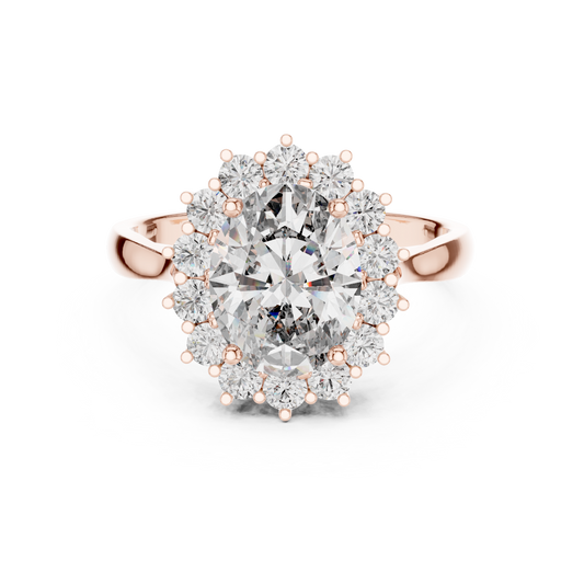 Oval Cluster Halo Moissanite Ring in rose 925 sterling silver, view 4