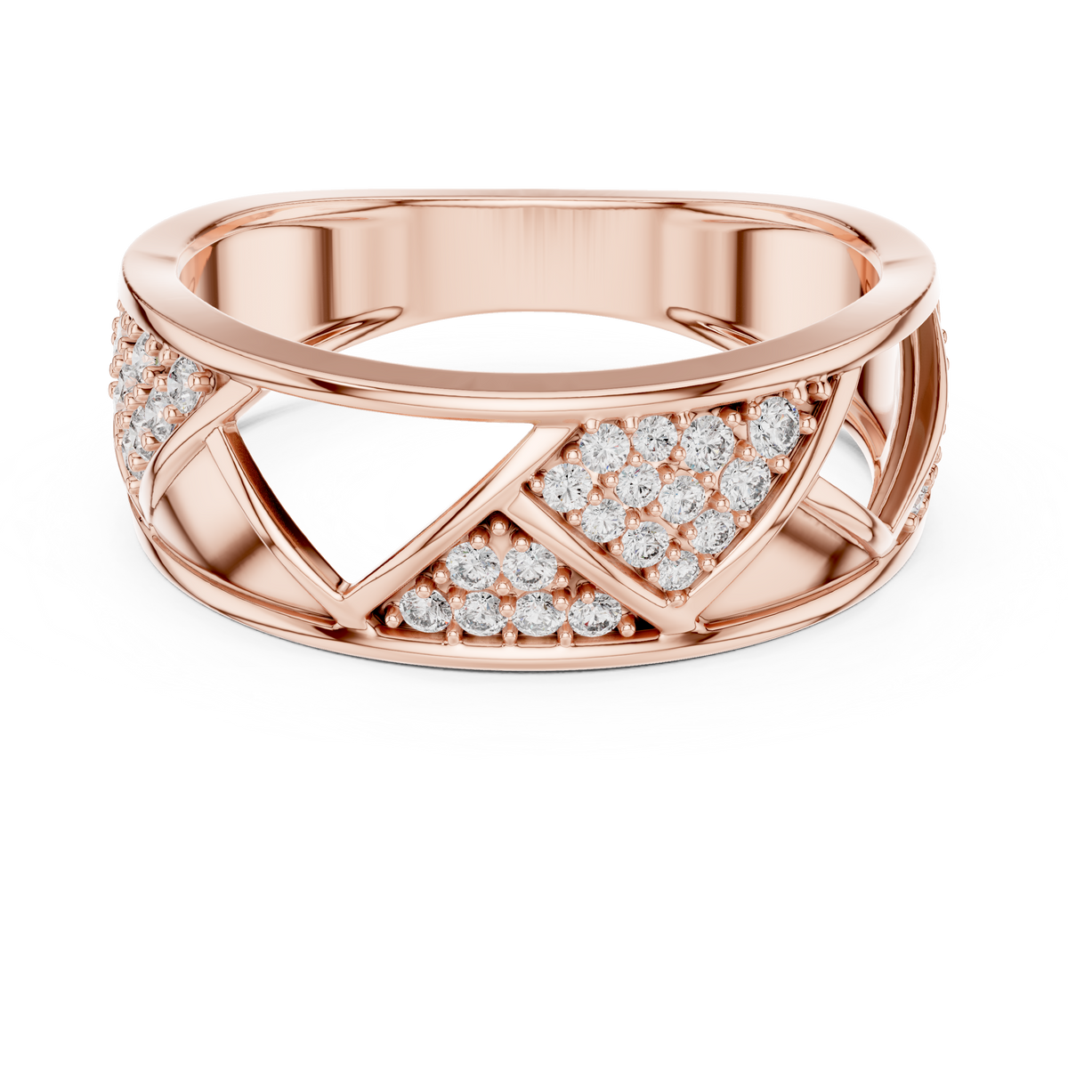 Geometric Lattice Pavé Wide Moissanite Band in rose 925 sterling silver, view 4