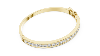 Channel Set Round Moissanite Hinged Bangle in yellow 925 sterling silver, view 3