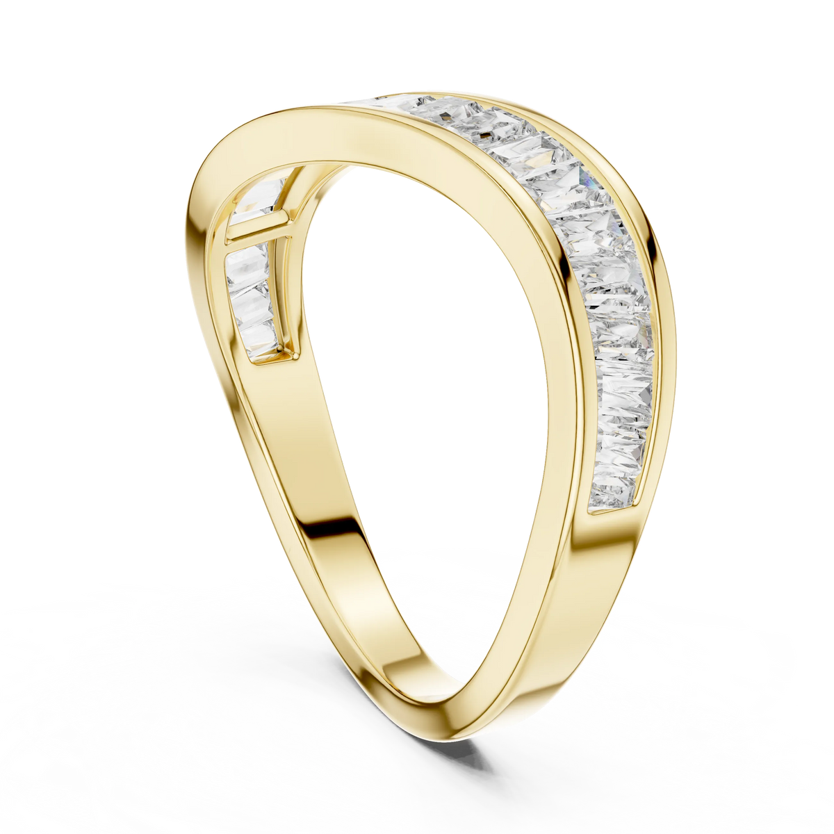 Baguette Moissanite Curved Contour Band in yellow 925 sterling silver, view 1
