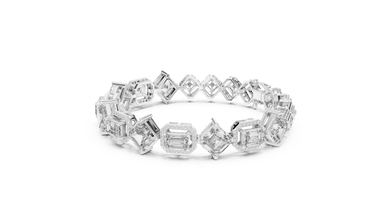 Asscher and Emerald Halo Station Moissanite Bracelet in white 925 sterling silver, view 2