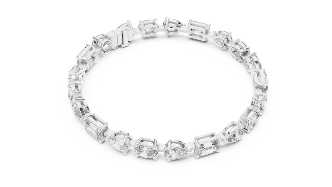 Oval Pear and Emerald Moissanite Tennis Bracelet in white 925 sterling silver, view 3