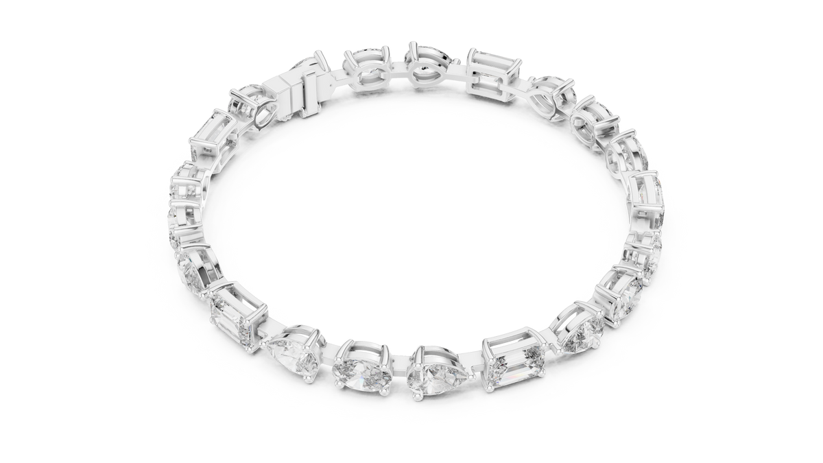 Oval Pear and Emerald Moissanite Tennis Bracelet in white 925 sterling silver, view 3