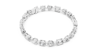 Oval Pear and Emerald Moissanite Tennis Bracelet in white 925 sterling silver, view 3