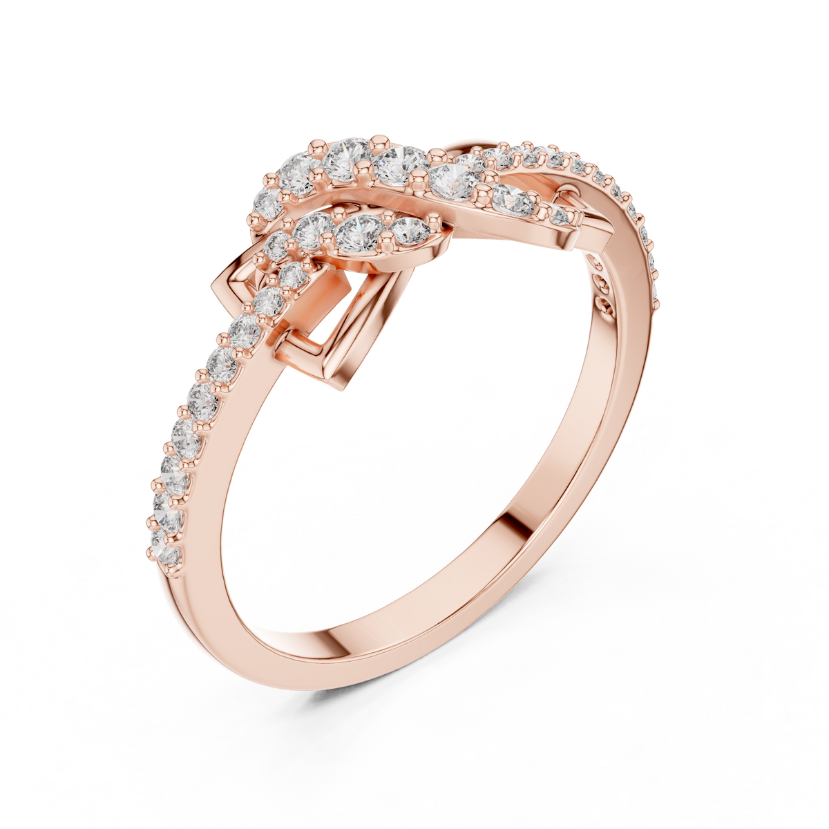 Infinity Bow Pavé Moissanite Ring in rose 925 sterling silver, view 2