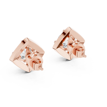Round moissanite square halo stud earrings in rose 925 sterling silver, view 3