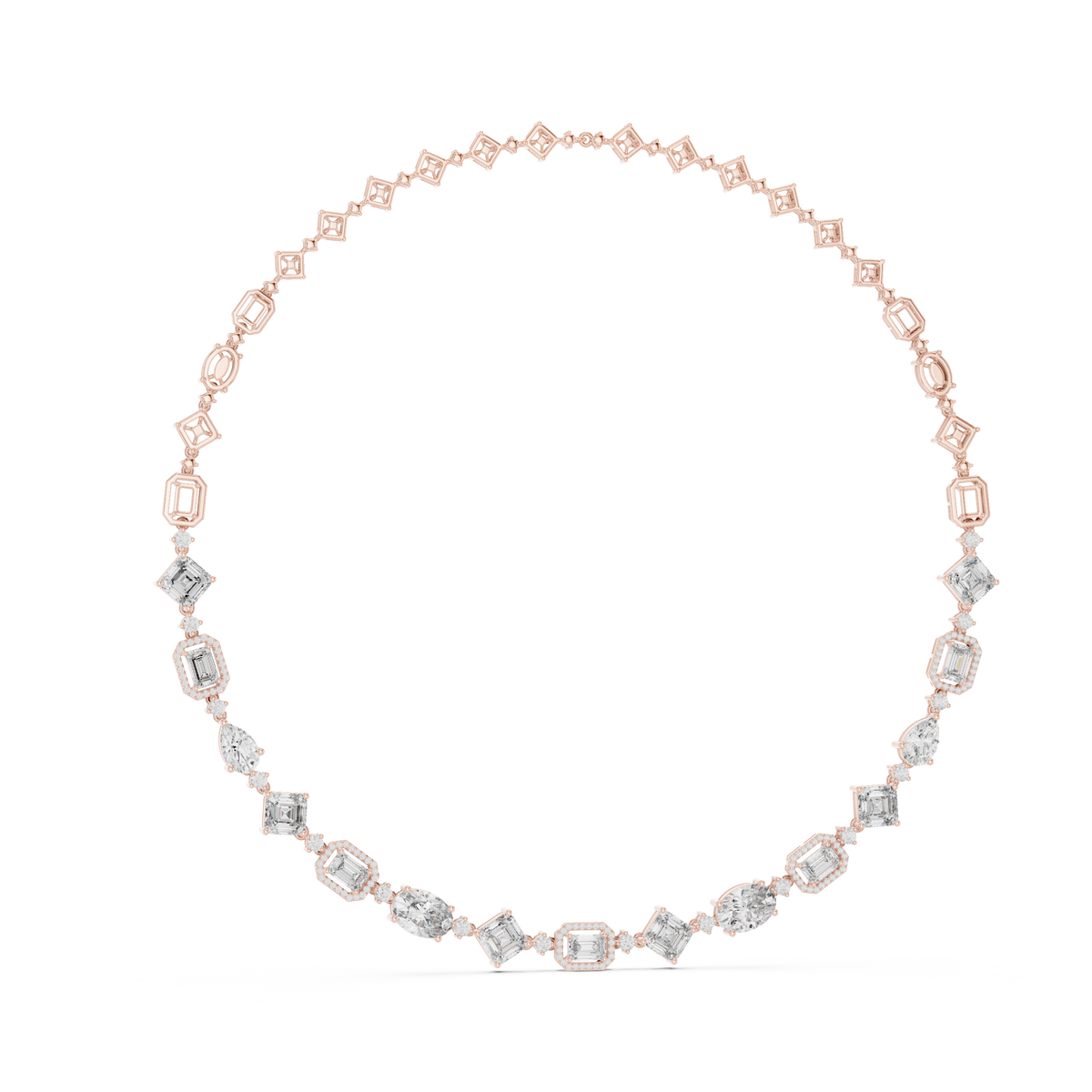 Mixed Shape Halo Station Necklace in rose 925 sterling silver, view 1
