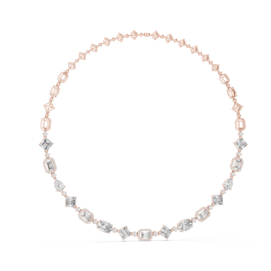 Mixed Shape Halo Station Necklace in rose 925 sterling silver, view 1