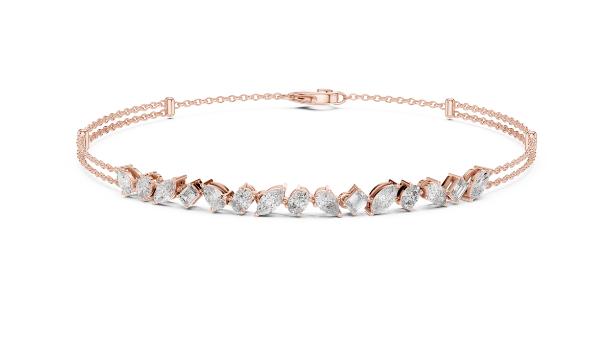 Mixed Shape Moissanite Station Chain Bracelet in rose 925 sterling silver, view 1
