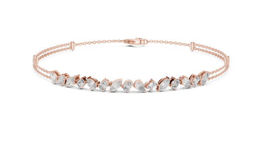 Mixed Shape Moissanite Station Chain Bracelet in rose 925 sterling silver, view 1