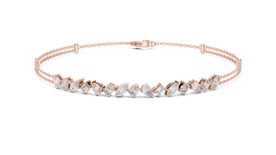 Mixed Shape Moissanite Station Chain Bracelet in rose 925 sterling silver, view 1